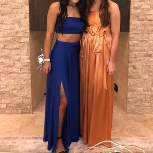 Blue Two Piece Prom Formal Dress